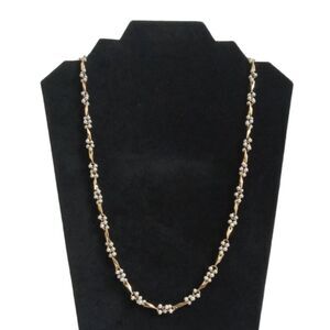 Marvella Small Faux Pearl Clusters Gold Tone Bar Link Single Strand Necklace